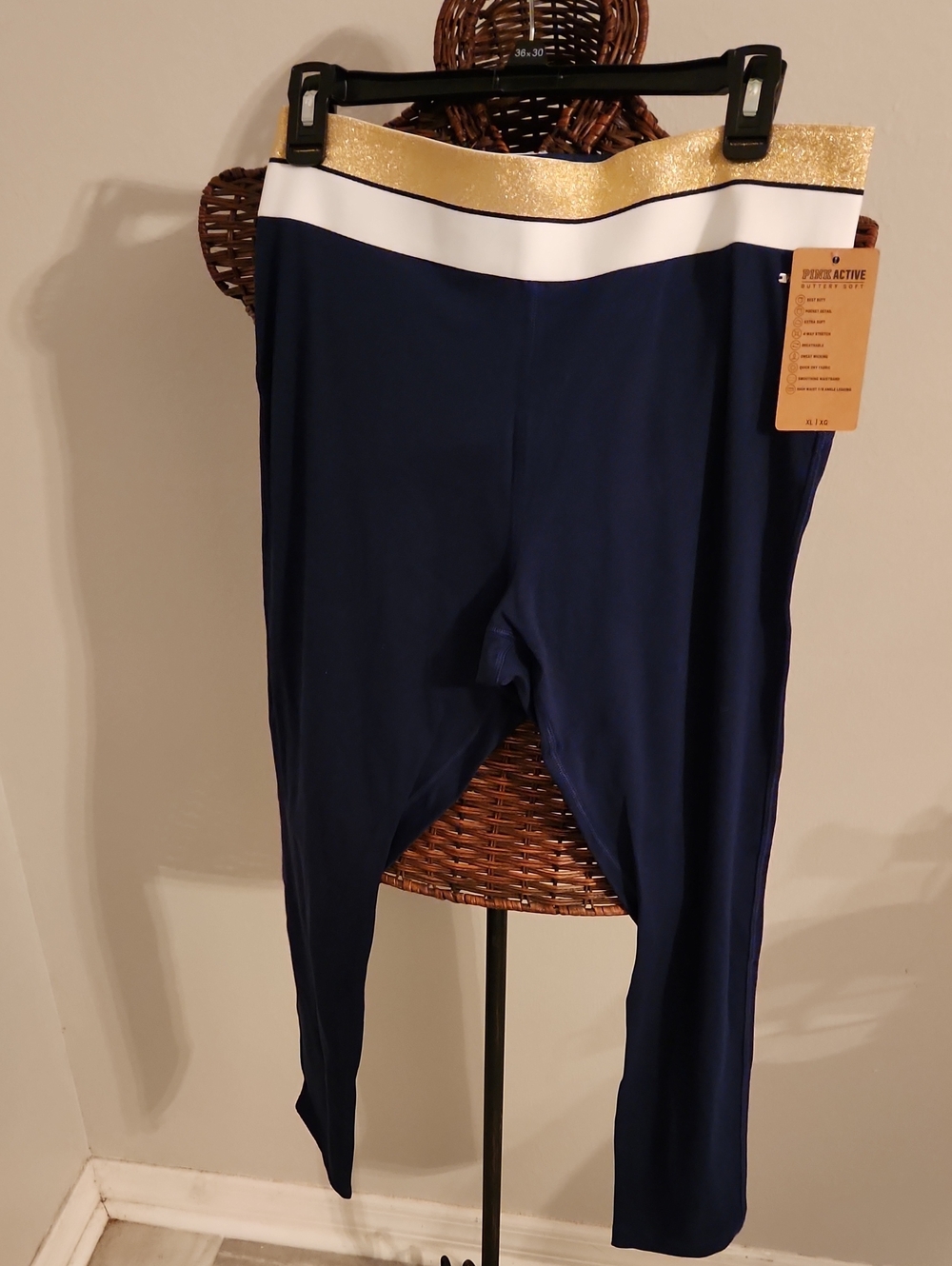PINK Victoria's Secret Navy Leggings with Gold Waistband and White Trim